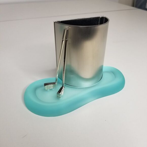 Golf Theme Business Card Holder Pen Holder Set Boxed Aqua - Picture 5 of 8